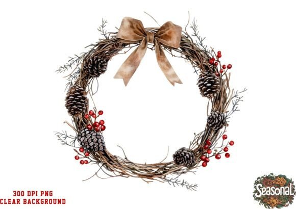 Champagne Ribbon Wreath Clipart: Illustrations for Branding