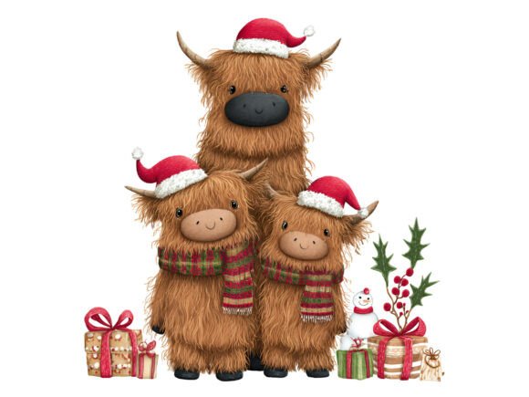 Christmas Cow Family Trio PNG: Festive Illustrations