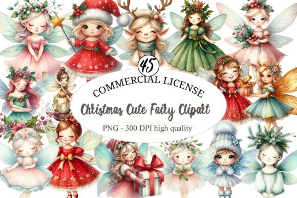 Christmas Cute Fairy Clipart: Branding With Illustrations