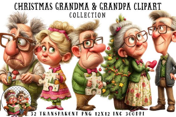 Christmas Grandma Grandpa Clipart: Illustrations for Festive Blogs