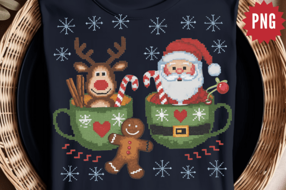 Christmas Mugs Png, Faux Yarn Santa Illustrations