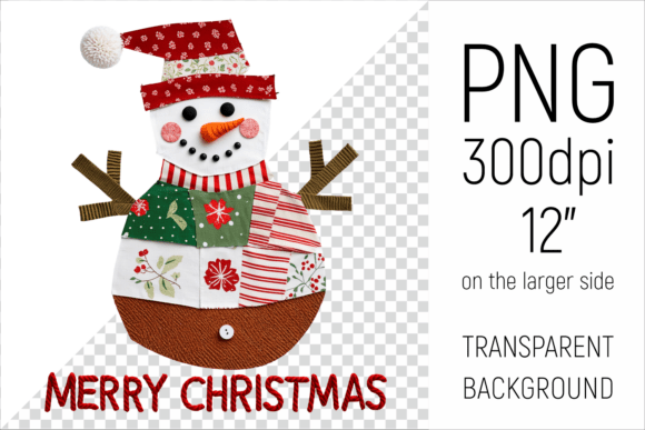 Christmas Patchwork Snowman Clipart for Illustrations