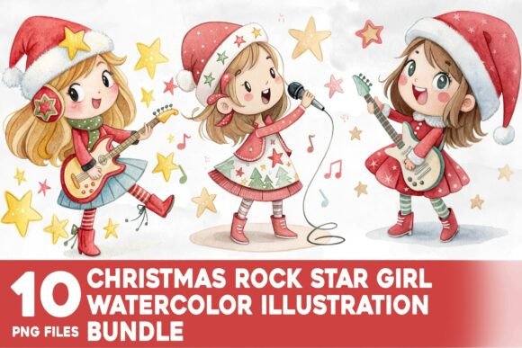 Christmas Rock Star Girl Watercolor Illustrations Review