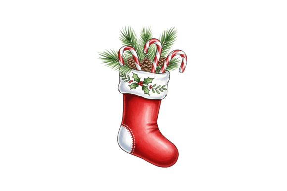 Christmas Stocking Filled with Treats Illustrations