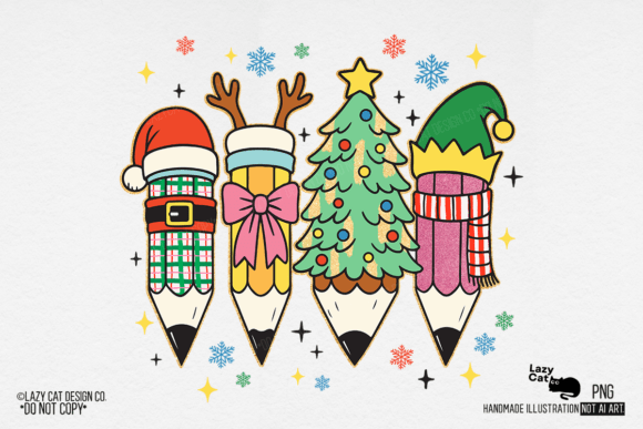 Christmas Teacher Pencils PNG: Festive Illustrations