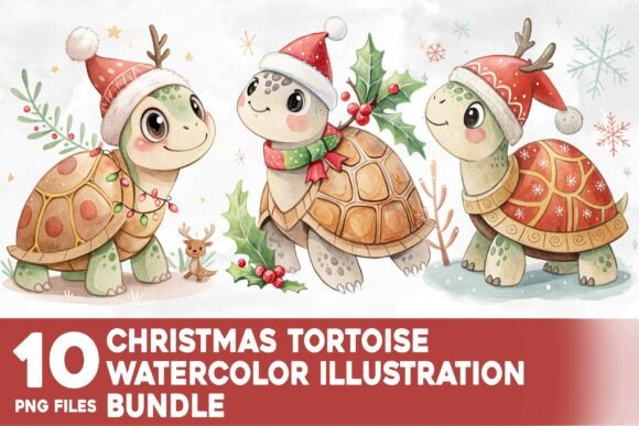 Christmas Tortoise Watercolor Bundle: Festive Illustrations