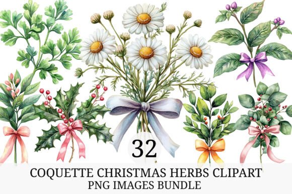 Coquette Christmas Herbs Clipart Illustrations