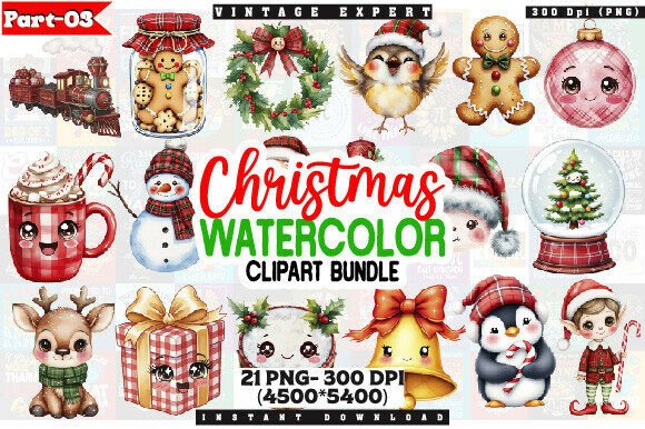 Cozy Christmas Watercolor Clipart Bundle: Illustrations