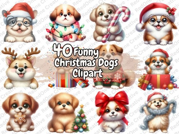 Funny Christmas Dogs Clipart: Festive Illustrations