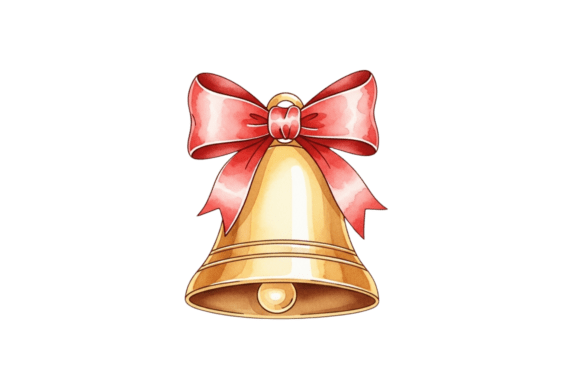 Golden Christmas Bell with Red Bow: Illustrations Review