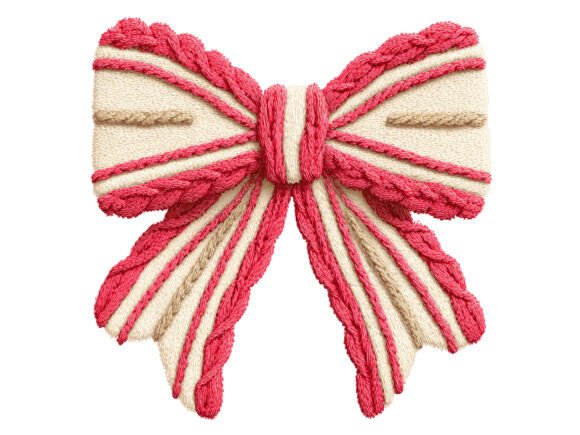 Knitted Red Christmas Bow PNG: Illustrations for Branding
