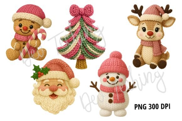 Pink Crochet Christmas PNG Bundle: Illustrations