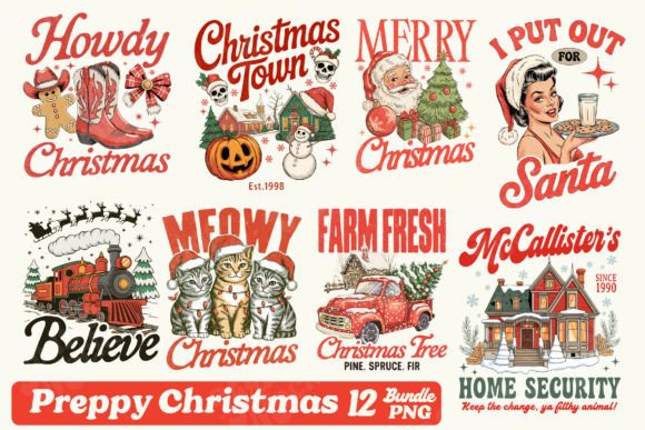 Preppy Christmas PNG Bundle: Fresh Illustrations
