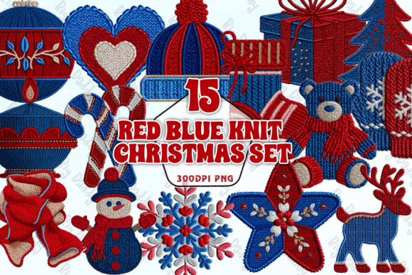 Red Blue Knit Christmas Set PNG Review