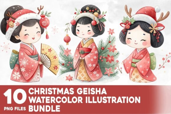 Reviewing Christmas Geisha Watercolor Illustrations