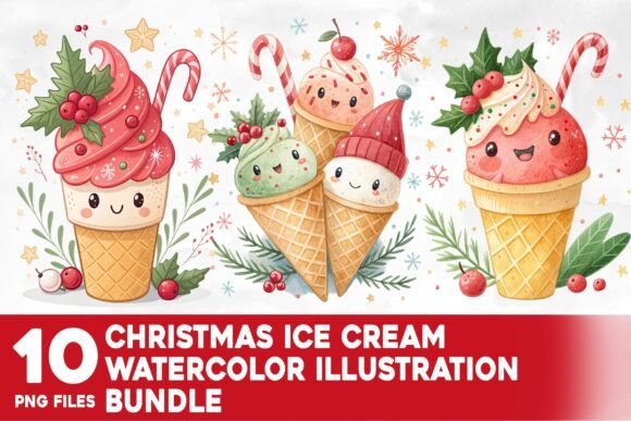 Reviewing Christmas Ice Cream Watercolor Illustrations