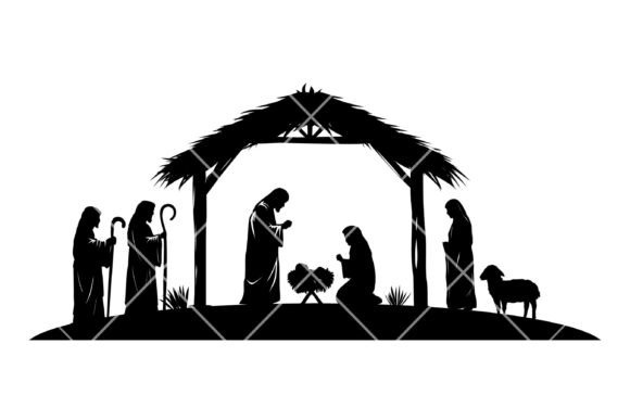 Silhouette of Christmas Nativity Scene Illustrations