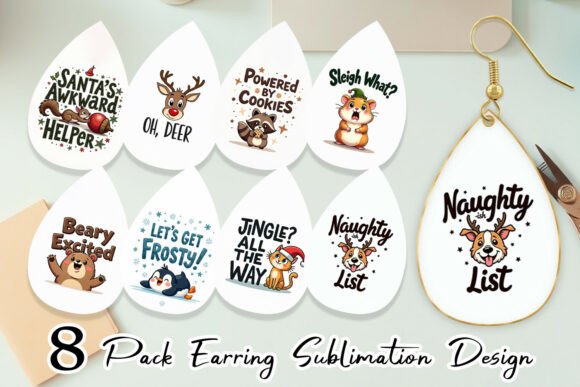 Ugly Cute Christmas Critter Earring Illustrations