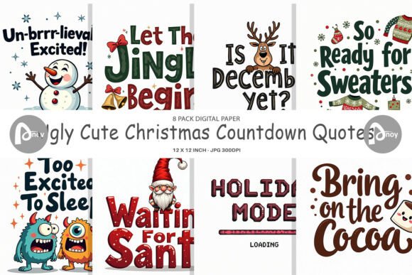 Ugly Cute Christmas Quotes Digital Paper & Illustrations