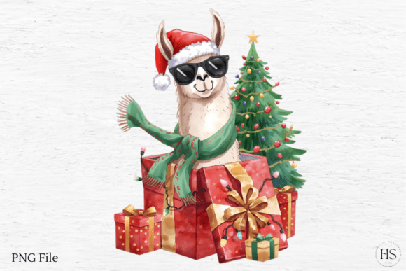 Watercolor Christmas Llama PNG: Festive Illustrations